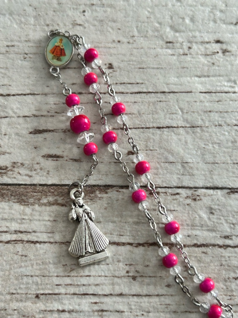 4/$50 Style Pink Beaded Religious Pendant bracelet